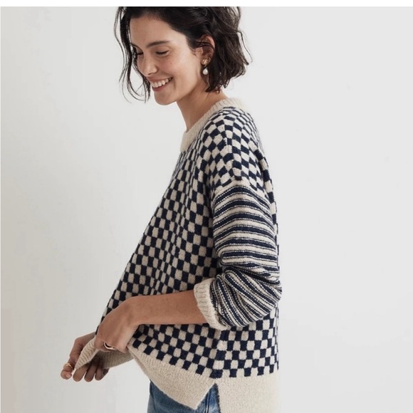 Madewell Checkered Navy Sweater Sz XS - Picture 2 of 4